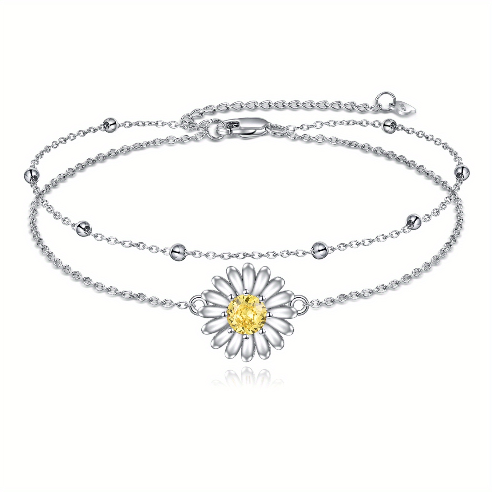Sterling Silver Daisy Anklets Layered Chain Bracelets